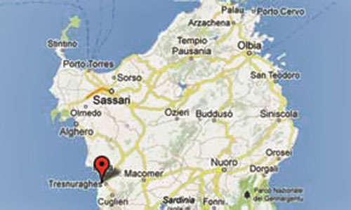 Posizione sulla mappa del Bed and Breakfast La Pinnetta a Tresnuraghes vicino a Bosa in Sardegna